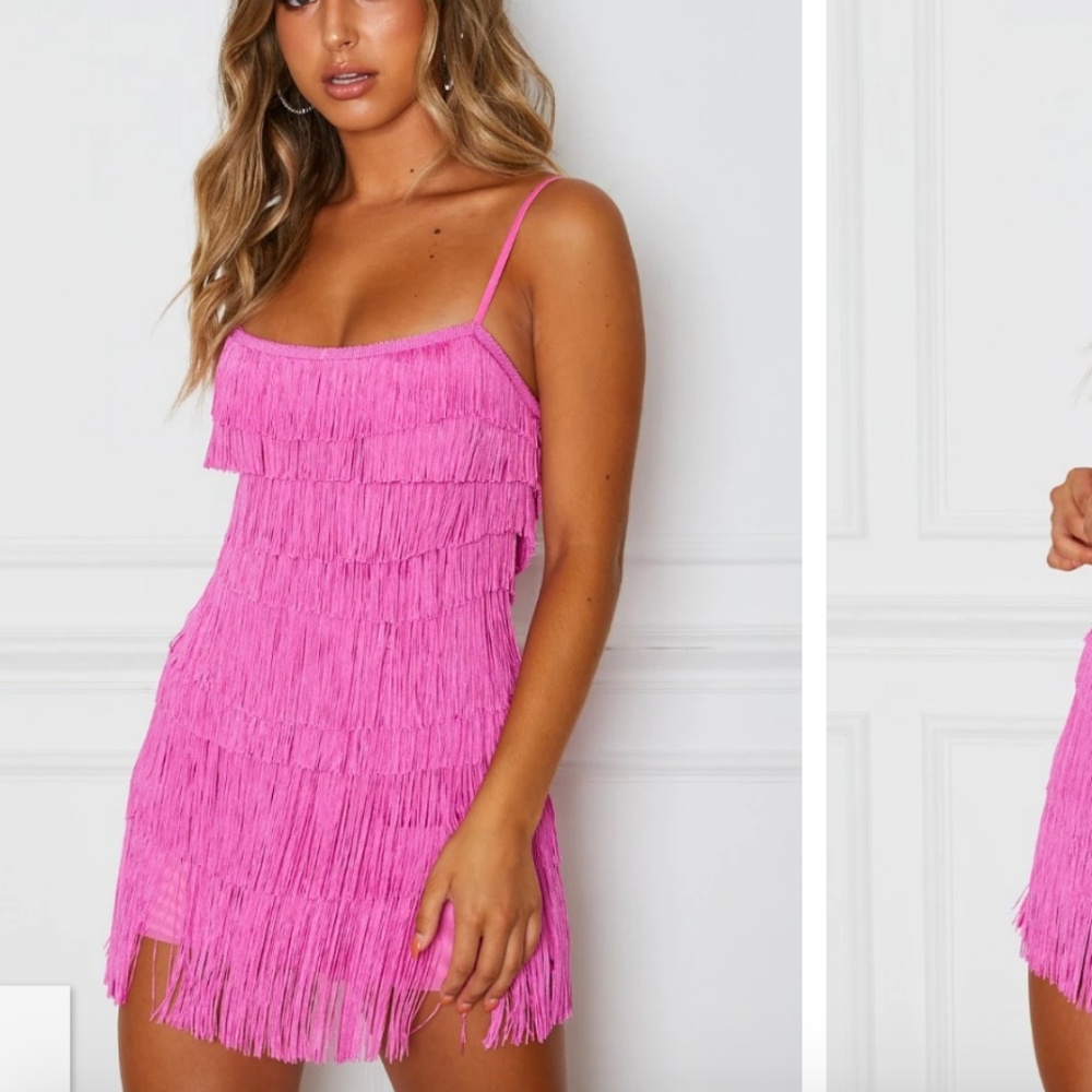 Pink Fringe Mini Dress (Finest Hour Mini Dress)